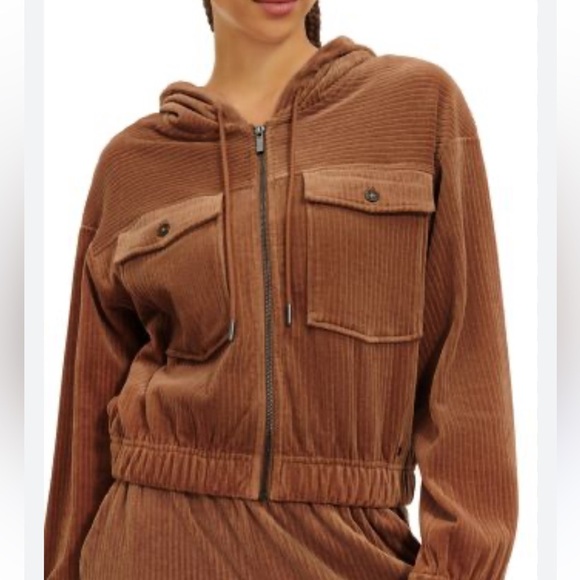UGG Julissa Corduroy Zip-Up Hoodie Bomber Jacket, Brown, Short Length, Size XS - Picture 1 of 15